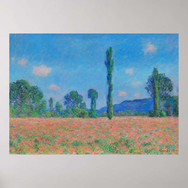 Red Poppies Blå himmel by Monet - Poppy Fält Poster (Framsidan)