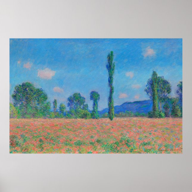 Red Poppies Blå himmel by Monet - Poppy Fält Poster (Framsidan)