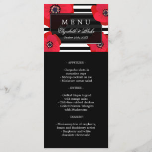 Red Poppies & Black Rand Bröllop Menu Meny