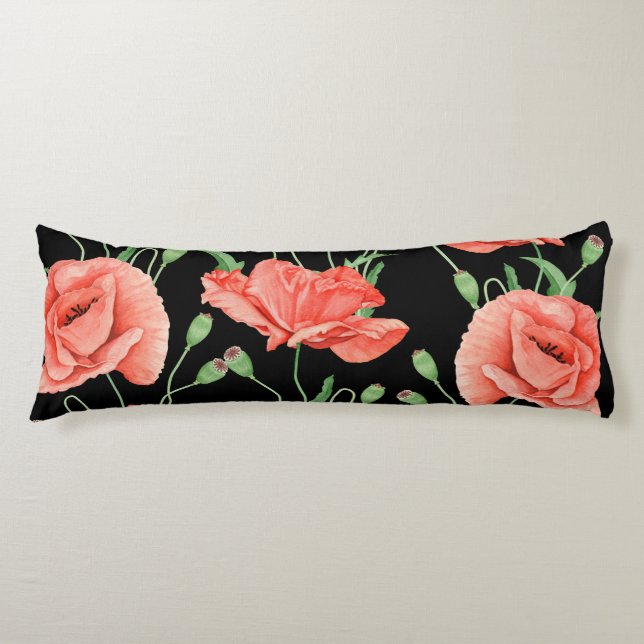 Red Poppies Black Rand Chic Kroppskudde (Framsidan)