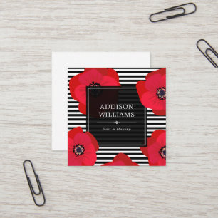 Red Poppies & Black Rand Fyrkantigt Visitkort