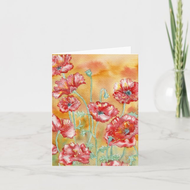 "Red Poppies" Blank Notecard Tack Kort (Framsida)