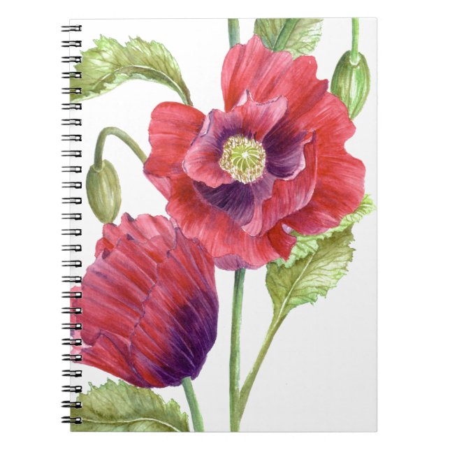 Red Poppies Blommigt Art Anteckningsbok Med Spiral (Framsidan)