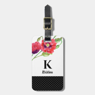 Red Poppies Blommigt Art Botanical Polka dots Bagagebricka