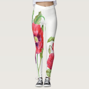 Red Poppies Blommigt Art Leggings