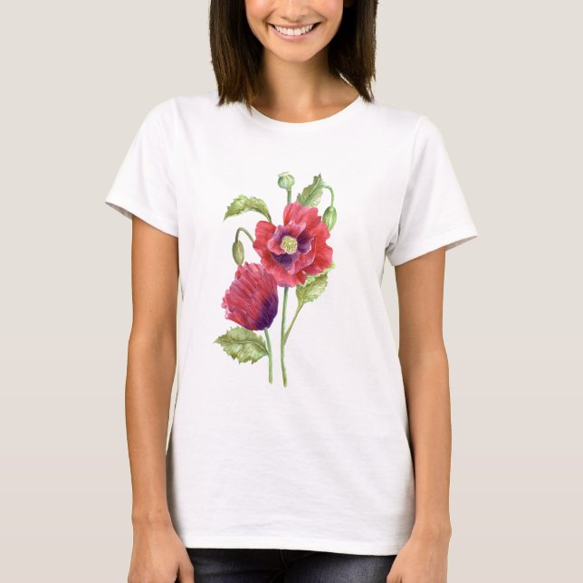 Red Poppies Blommigt Art Tee Shirt (Framsida)