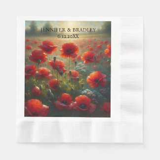 Red Poppies Blommigt Bröllop Personlig Pappersservett