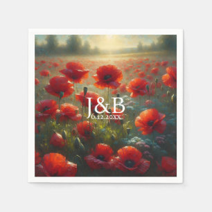 Red Poppies Blommigt Bröllop Personlig Pappersservett