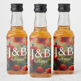 Red Poppies Blommigt Bröllop Personlig Spritflaskor Etikett