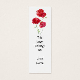 Red Poppies, Blommigt, Calendar Bok Mark Litet Visitkort