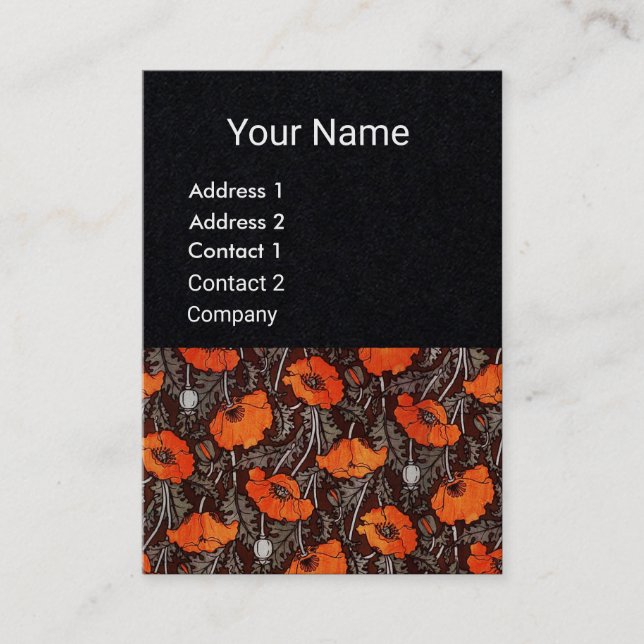 RED POPPIES Blommigt Monogram White Black Papper Visitkort (Framsida)