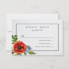Red Poppies Blommigt Watercolor Bröllop OSA Kort