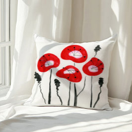 Red Poppies Boho Modern Blommönster Kudde