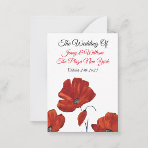 Red Poppies Bröllop Anteckningskort