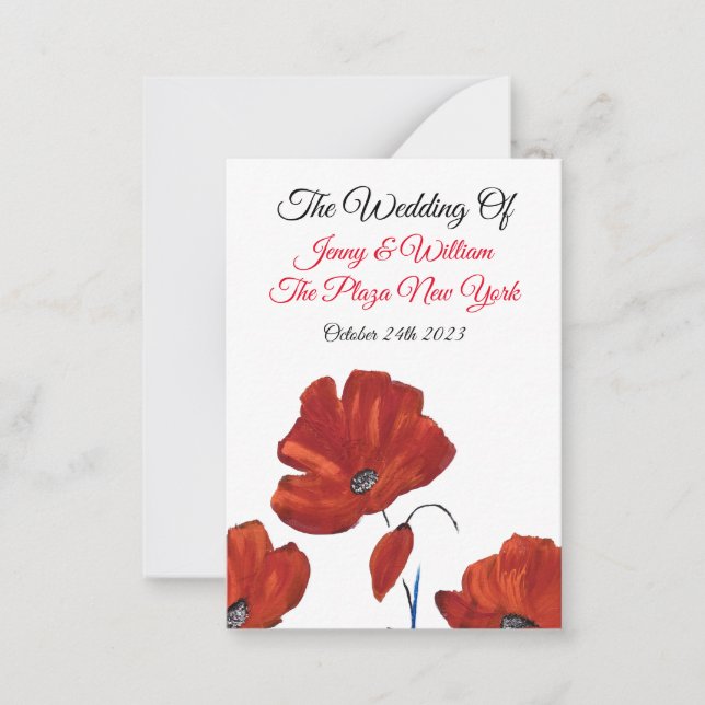 Red Poppies Bröllop Anteckningskort (Framsida)