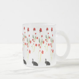 Red Poppies Bunny Rabbit Blommigt Frostad Glasmugg