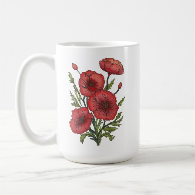 Red Poppies Ceramic Mugg, (15 oz) Kaffemugg (Vänster)