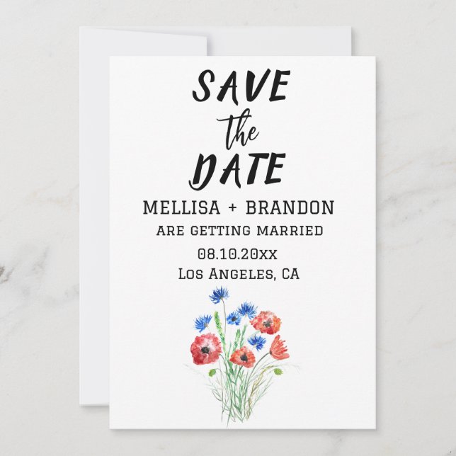 Red Poppies Cornblommor Blommigt Rustic Bröllop Inbjudningar (Framsida)