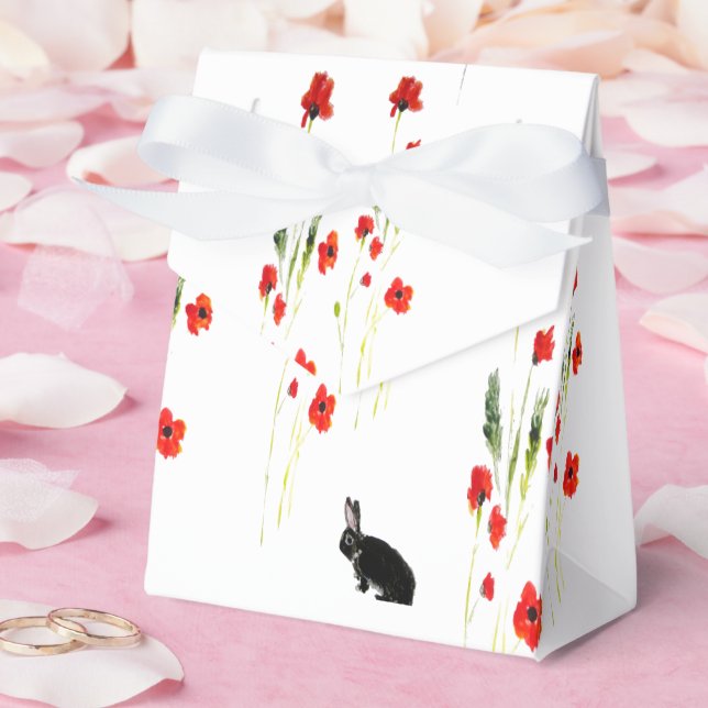 Red Poppies Cute Bunny Rabbit Presentaskar (Bröllop)