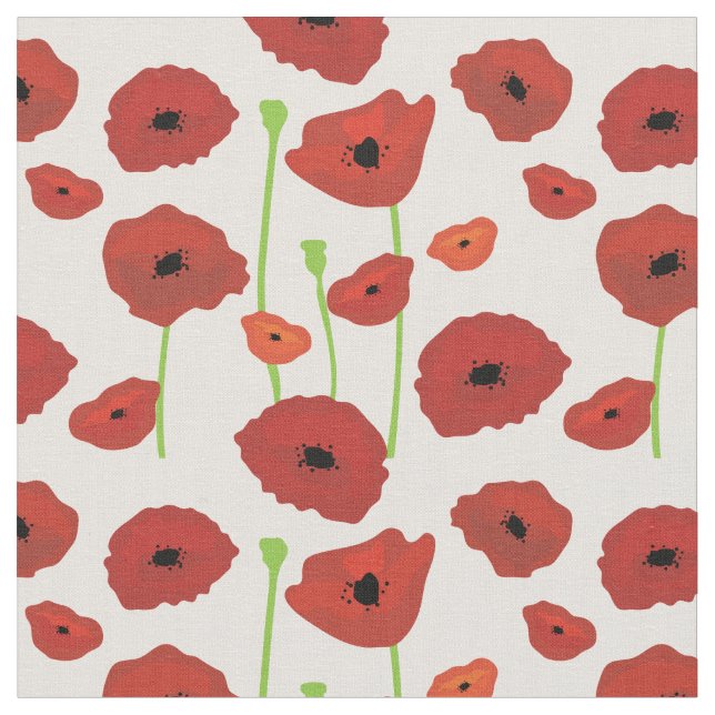 Red Poppies Fabric. Tyg (Närbild)