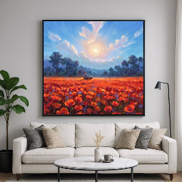Red Poppies Fält - Impressionism Liggande Stil Poster