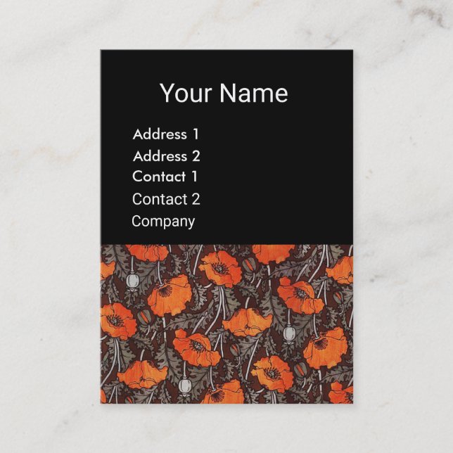 RED POPPIES Fält Ruby Monogram White Black Blommig Visitkort (Framsida)
