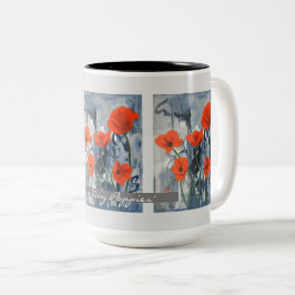 Red Poppies Flower Art Customized Två-Tonad Mugg