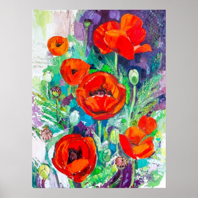 Red Poppies Impasto Oil Painting Style  Poster (Framsidan)