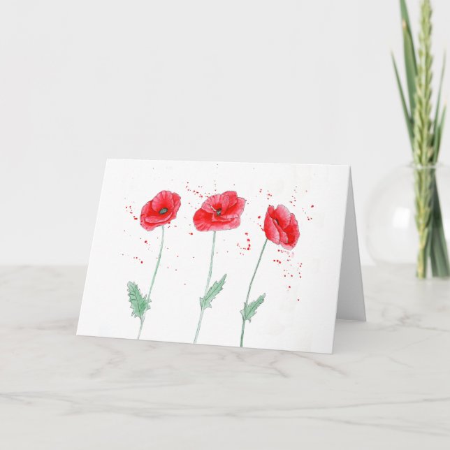 Red Poppies in Watercolors Tack Kort (Framsida)