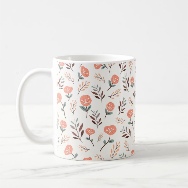 Red Poppies & Leaves in Nordic Style Kaffemugg (Vänster)