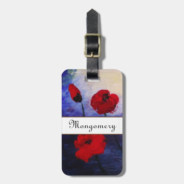 Red Poppies Lila Art Anpassat namn - Lagertaggar Bagagebricka (Vertikal Framsida)