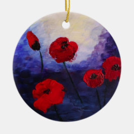 Red Poppies Lila Painting Ornament
