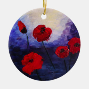 Red Poppies Lila Painting Ornament