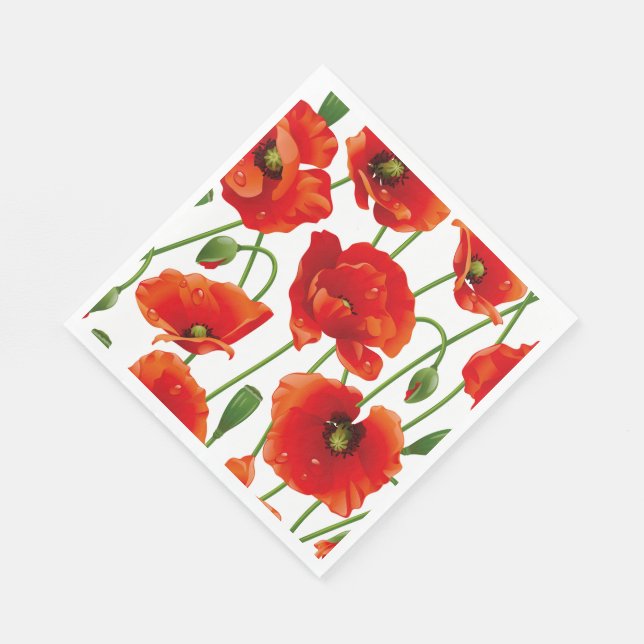 Red Poppies Luncheon Pappra Napkins Pappersservett (Hörn)