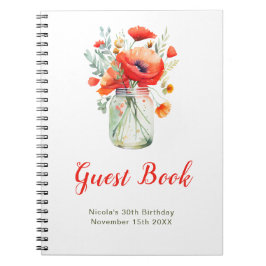 Red Poppies Mason Jar Birthday Party Guest Book Anteckningsbok