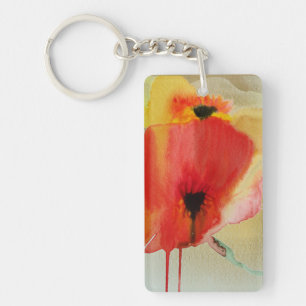 Red Poppies Modern blommigt art Nyckelring
