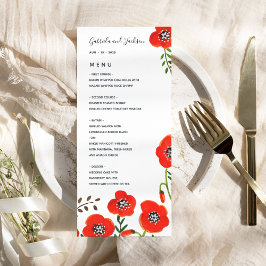 Red poppies modern blommigt bröllop-menyn meny