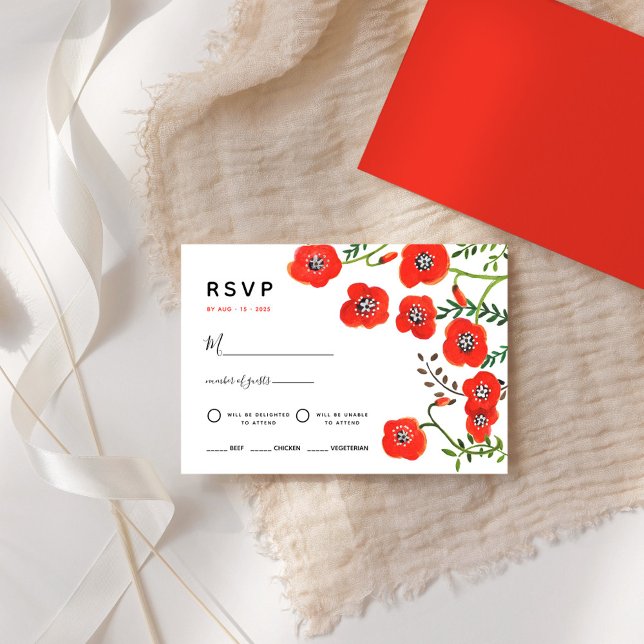 Red poppies modern blommigt bröllop OSA Card Kort (Red poppies modern floral wedding RSVP Card)