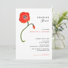Red poppies modern blommigt par dusch inbjudningar