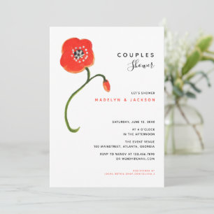 Red poppies modern blommigt par dusch inbjudningar