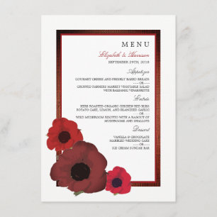 Red Poppies och Burlap Bröllop Menu Meny