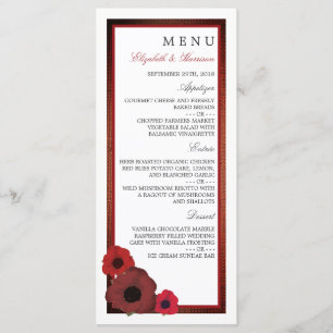 Red Poppies och Burlap Bröllop Menu Meny