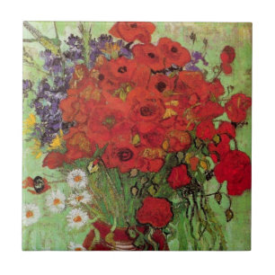 Red Poppies och Daisys av Vincent van Gogh Kakelplatta