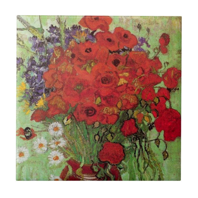 Red Poppies och Daisys av Vincent van Gogh Kakelplatta (Framsidan)