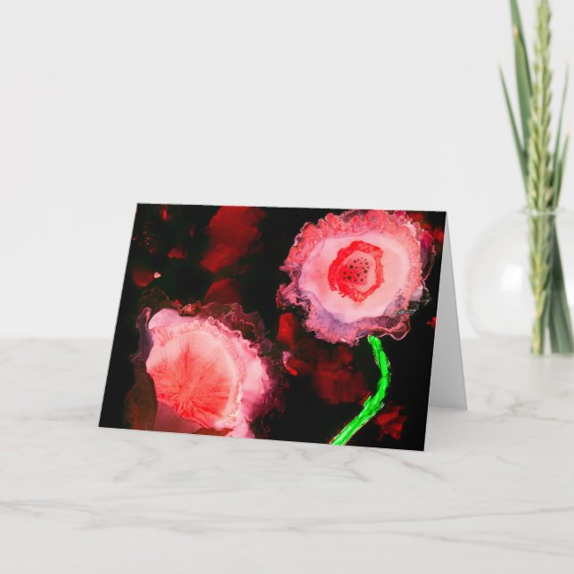 Red Poppies on Black Alcohol Bläck Painting Kort (Framsida)