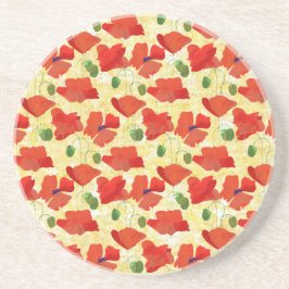 Red Poppies på Cornfield Gult Sandstone Underlägg Sandsten