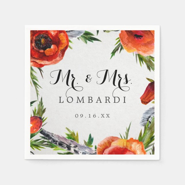 Red Poppies Personlig Bröllop Pappersservett (Framsidan)