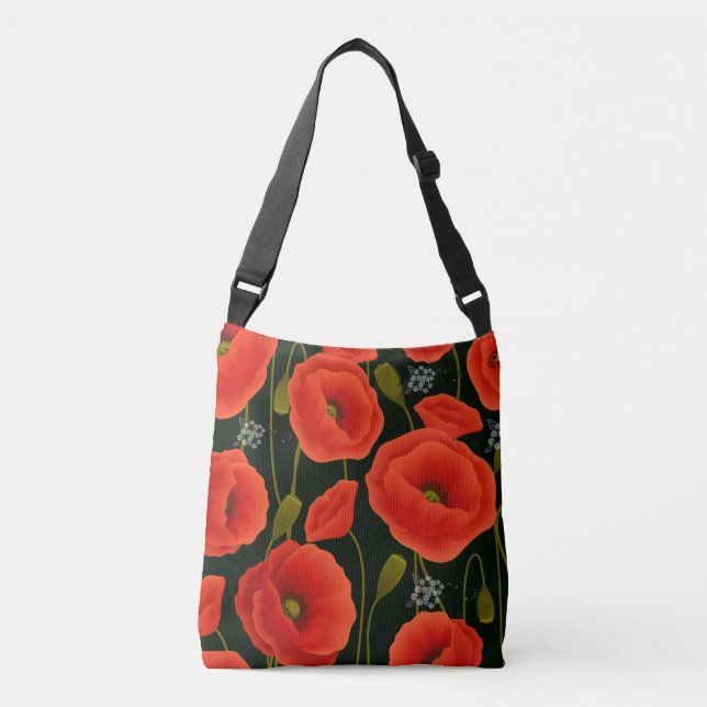 Red Poppies Personlig Crossbody Bag Axelväska (Framsida)