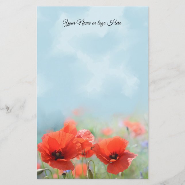 Red Poppies Personlig Stationery (Framsida)