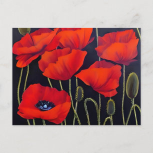 Red Poppies Plants Art Vykort